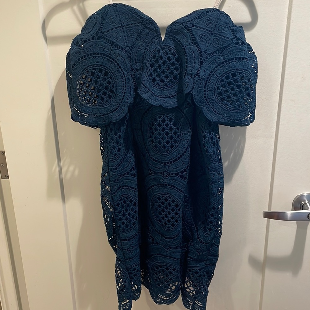 Teal lace sweetheart strapless mini dress size M